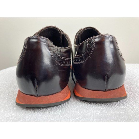 PRADA Dark Brown/Orange Leather Wingtip Oxfords Sneakers Shoes 8 1/2 EE